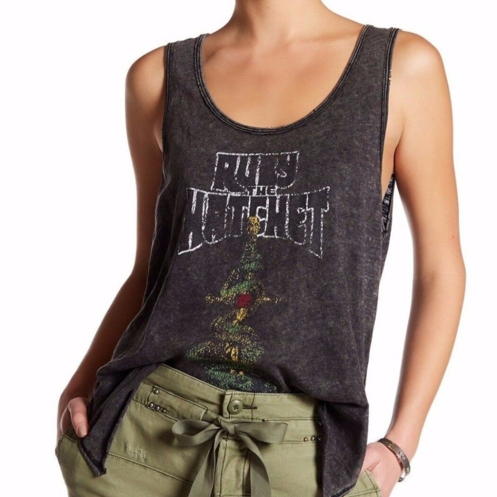 FREE PEOPLE | We The Free Ruby Scoop Black Oversized Distressed Graphic Tank L